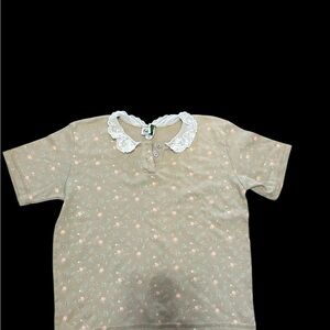 ✨ vintage Enchante floral collared shirt with lace trim✨